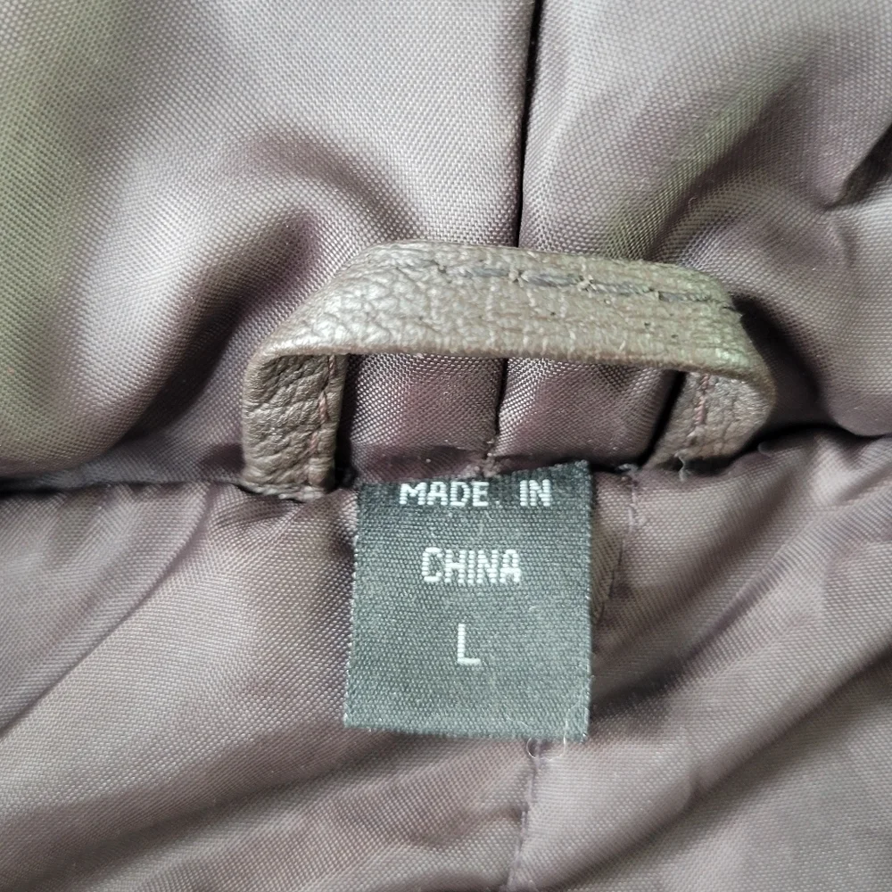 DANY Leather Coat  Women Size L Brown Hooded Zip Snaps 4 Pockets Cinched Vintage